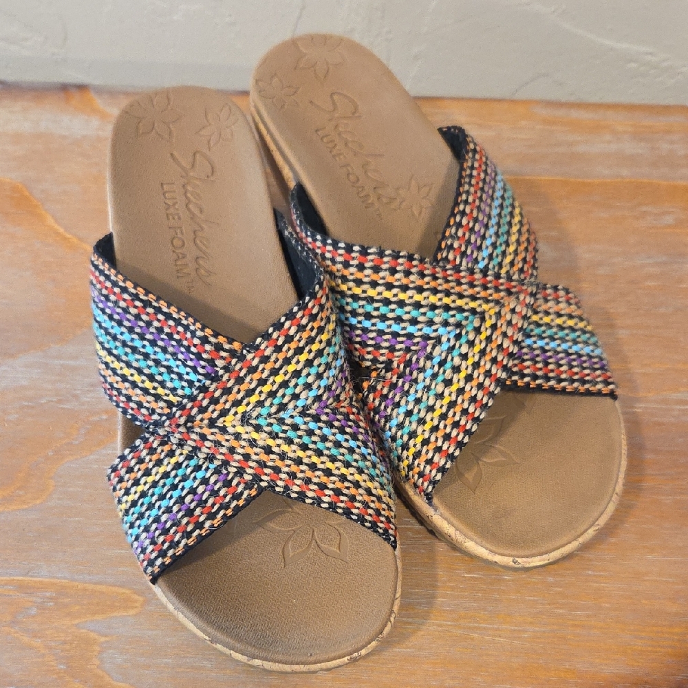 Skechers Brught Colors Woven Wedge Sandals Size 6.5